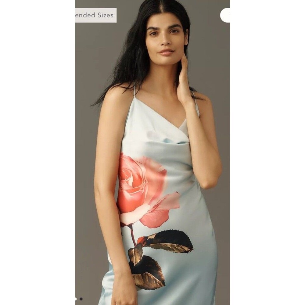 Anthropologie Maeve Silky Slip Midi Dress Sz L Light Blue Gala Prom Wedding NEW